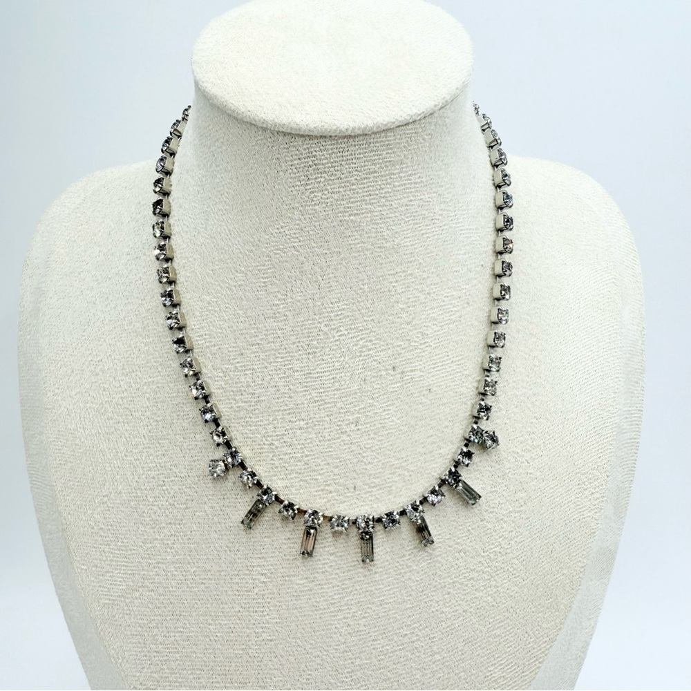 VINTAGE Classic 70/80s Rhinestones ART DECO Silver Tone Sparkly Choker Necklace